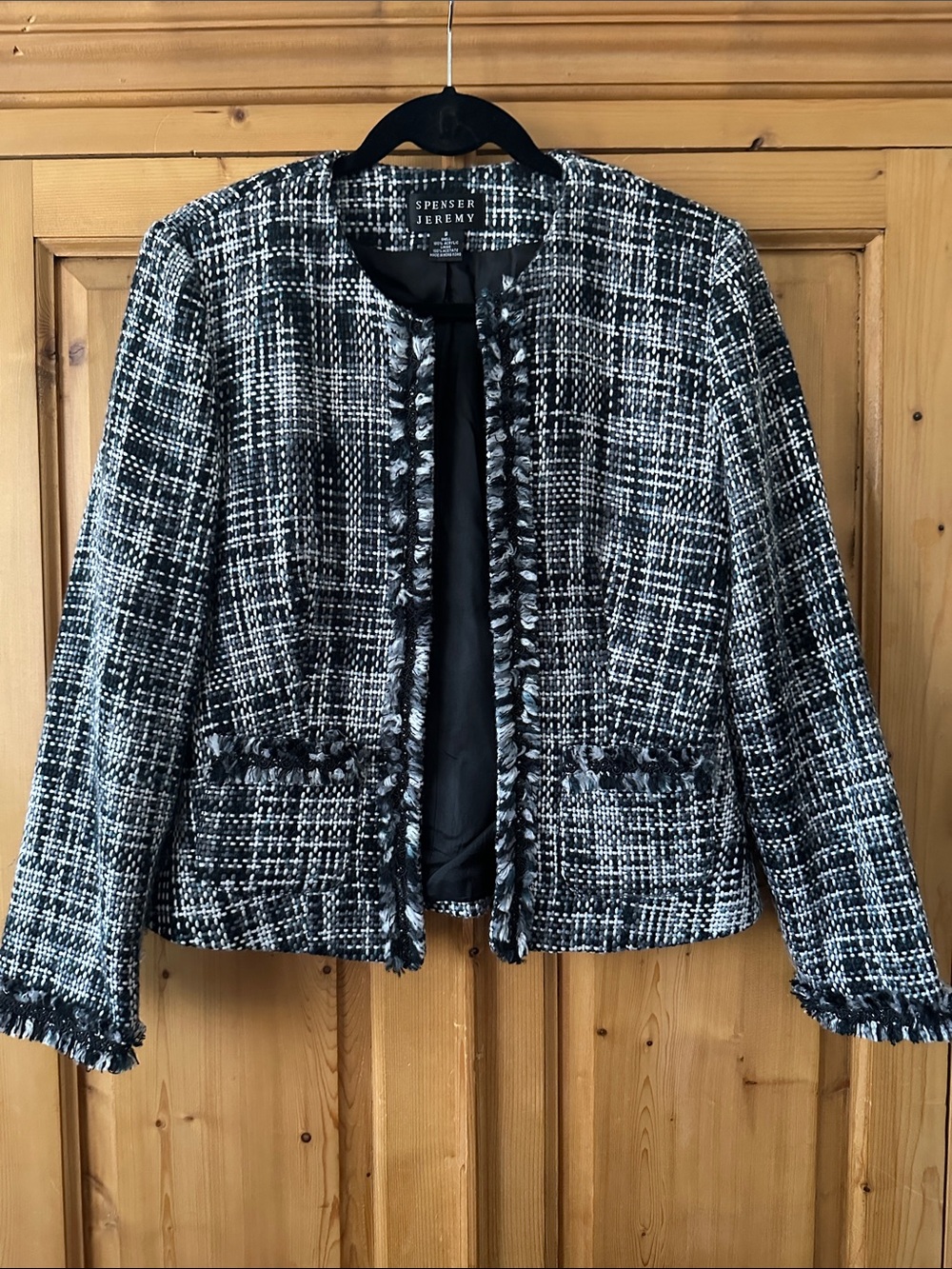 Spenser Jeremy Black & White Tweed Fringe Jacket